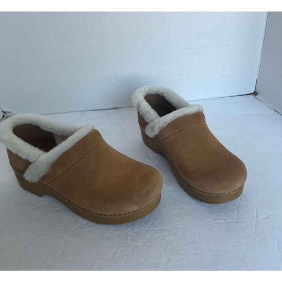 NWT Dansko Professional Tan Suede Cream Shearling Clog Comfort Slip On Shoes 7 - Picture 2 of 12